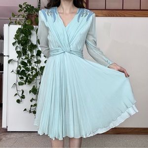 Vintage Silk Beaded Blue Dress